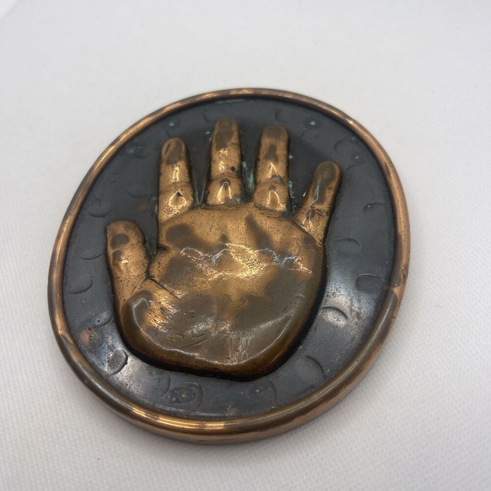 Vintage Plaque 1972 3D Patty Cakes  Bronze Baby’s Hand Print Small 5”